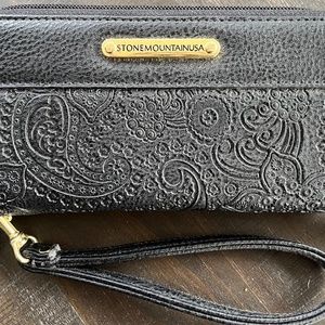 Stone Mountain Paisley Embossed Black Leather Wristlet Wallet